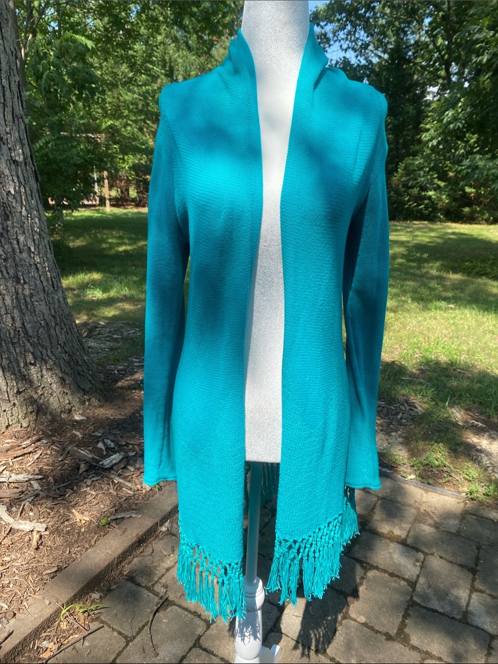 Lilly Pulitzer Turquoise Open-Front Fringe Cardigan